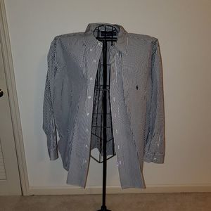 Long sleeve Ralph Lauren botton down, navy and white striped, 3X Big